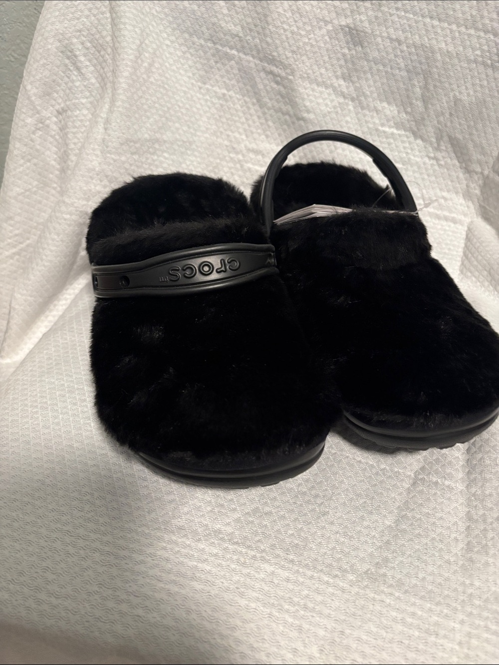 CROCS Black Faux-Fur Clog Mules with Backstrap